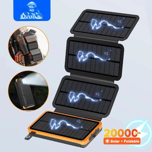 TUODES 20000mAh Solar Power Bank 4 Solar Panels Waterproof Battery Portable Charger for iPhone Xiaomi Samsung Huawei