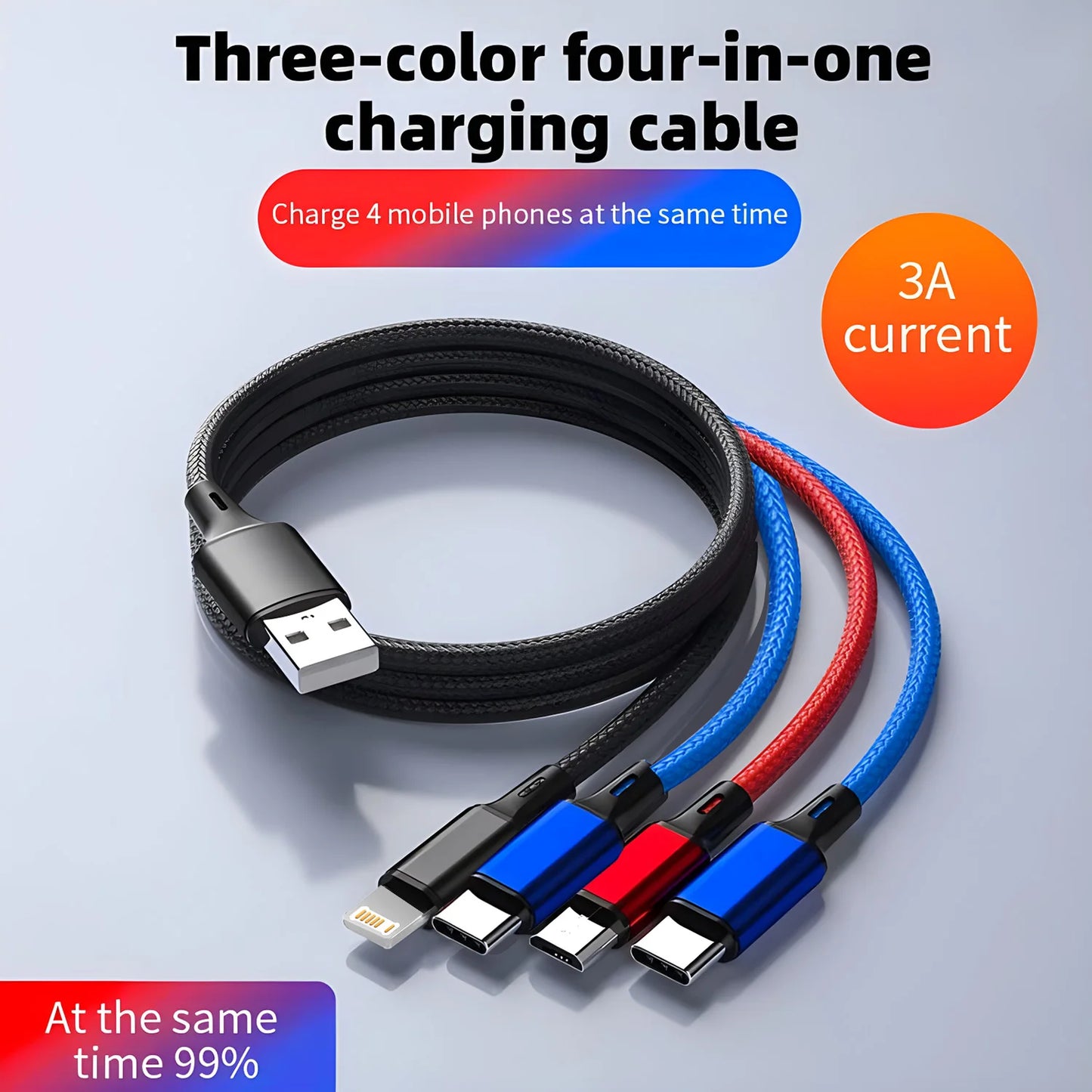 Amzwn 4 In 1 Multi Charger Cable For iPhone 15 14 13 Pro Max Mini Android Huawei Type C Micro USB Fast Charge Cable