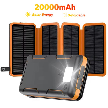 TUODES 20000mAh Solar Power Bank 4 Solar Panels Waterproof Battery Portable Charger for iPhone Xiaomi Samsung Huawei
