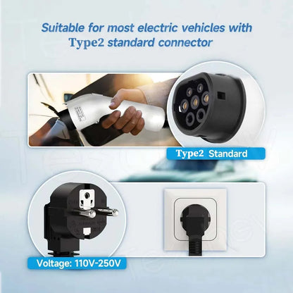 Teschev Portable Type 2 EV Charger IEC 62196 3.5 KW 16 A 1 Phase EVSE Wallbox Charging Station
