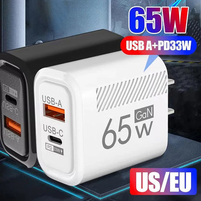 65W GaN USB Type C Charger PD 3.0 Quick Charge Wall Charger With US EU Plugs For iPhone Samsung