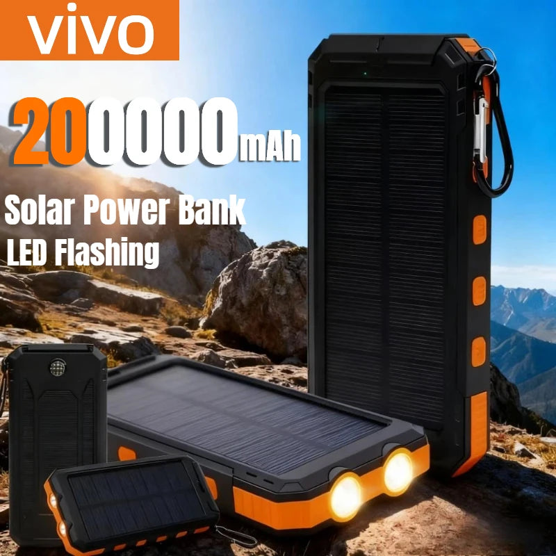 VIVO 200000mAh Waterproof Outdoor Solar Power Bank With Dual USB Charger For Camping And Travel