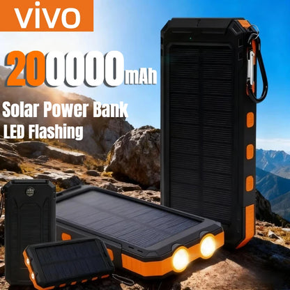 VIVO 200000mAh Waterproof Outdoor Solar Power Bank With Dual USB Charger For Camping And Travel