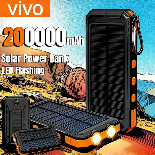 VIVO 200000mAh Waterproof Outdoor Solar Power Bank With Dual USB Charger For Camping And Travel