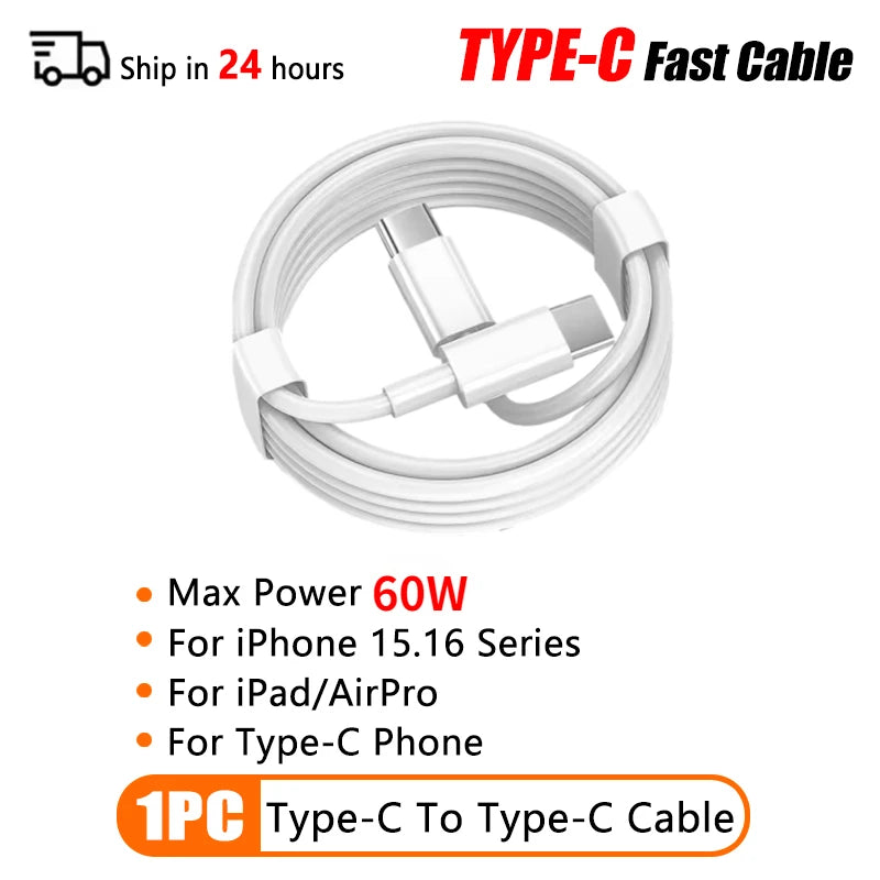 PD 60W USB C To USB C Fast Charging Cable 2M Type C For iPhone iPad Android USB C Devices Premium