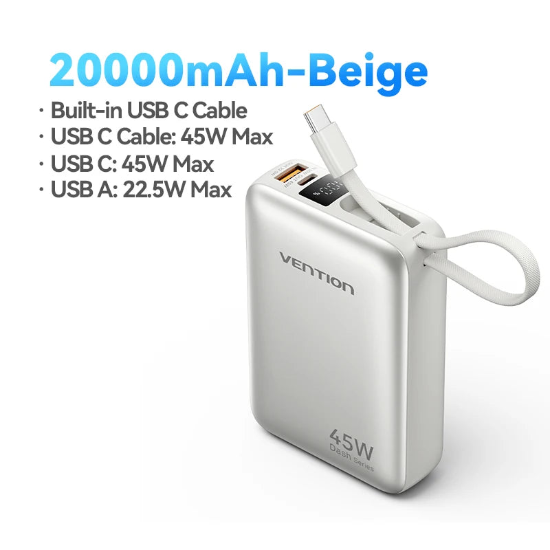 Vention 20000mAh Power Bank 45W Fast Charging Portable Charger For Xiaomi iPhone Pro Max Samsung Galaxy