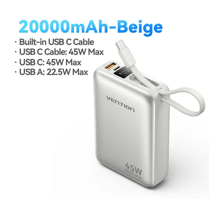 Vention 20000mAh Power Bank 45W Fast Charging Portable Charger For Xiaomi iPhone Pro Max Samsung Galaxy