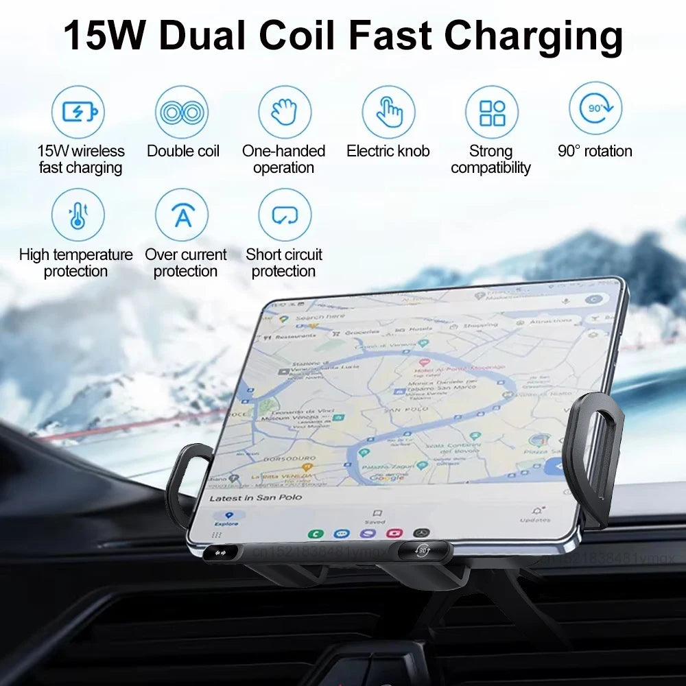 Car Wireless Charger Dual Coil Fold Screen Fast Charging For Samsung Galaxy Z Fold 5 6 And Flip 3 4 With Air Vent Holder