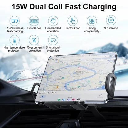 Car Wireless Charger Dual Coil Fold Screen Fast Charging For Samsung Galaxy Z Fold 5 6 And Flip 3 4 With Air Vent Holder