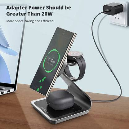 Bonola Magnetic 3 In 1 Wireless Charger Station For Samsung Galaxy S24 Ultra S25 25W Fast Charging Stand Watch Earbuds