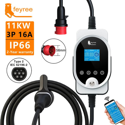 Feyree Type 2 EV Charger Wallbox 32A 1P And 3P With Smart App WiFi Control IP66 5m Cable Wall Mounted