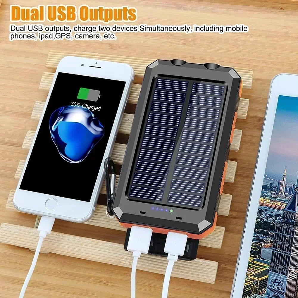 Solar Power Bank Waterproof Large Capacity External Battery Fast Charging With SOS For IPhone Samsung Xiaomi