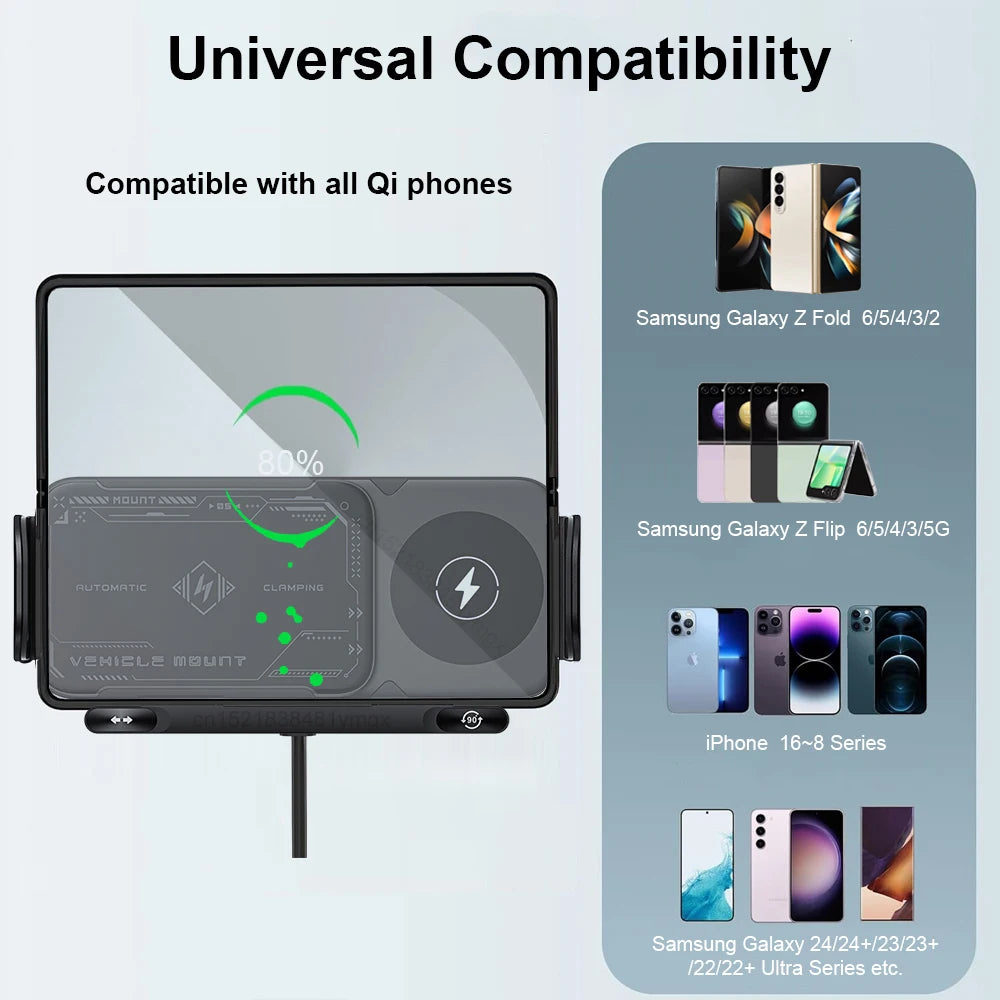 Car Wireless Charger Dual Coil Fold Screen Fast Charging For Samsung Galaxy Z Fold 5 6 And Flip 3 4 With Air Vent Holder