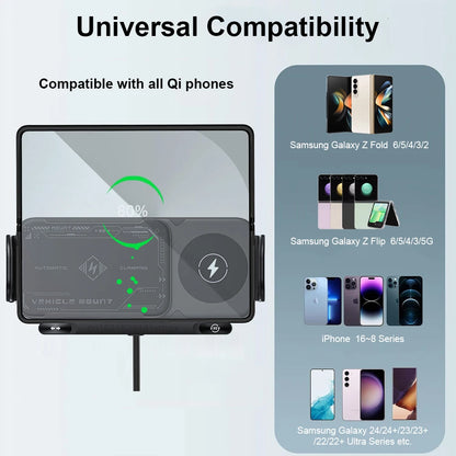 Car Wireless Charger Dual Coil Fold Screen Fast Charging For Samsung Galaxy Z Fold 5 6 And Flip 3 4 With Air Vent Holder