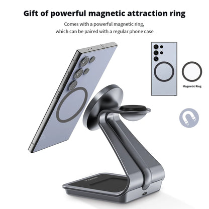 Bonola Magnetic 3 In 1 Wireless Charger Station For Samsung Galaxy S24 Ultra S25 25W Fast Charging Stand Watch Earbuds
