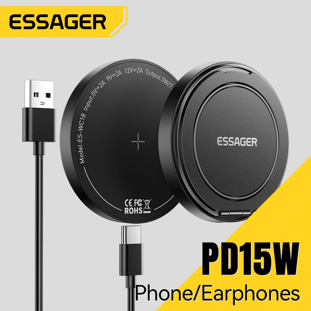 Essager 15W Magnetic Wireless Charger Pad Stand For iPhone 15 14 AirPods With USB Type C Dock Station