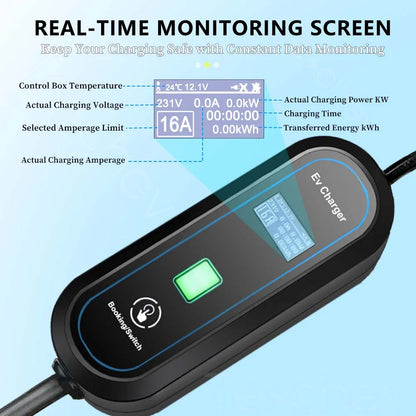 Teschev Portable Type 2 EV Charger IEC 62196 3.5 KW 16 A 1 Phase EVSE Wallbox Charging Station