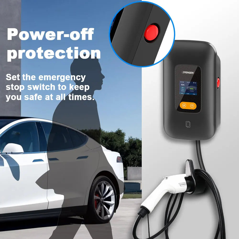 IPENGEN Type1 EV Charger Station 32A 40A 50A EVSE Wallbox With App Control 7.6kW 9.6kW 12kW IP55 ABS 5m Cable