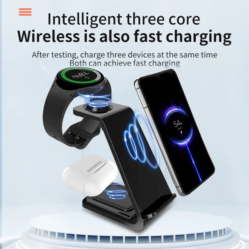 30W Fast Wireless Charging Stand 3 In 1 For IPhone 15 14 13 8 Samsung S20 S21 Galaxy 6 5 Apple Watch 8 7 Earphones