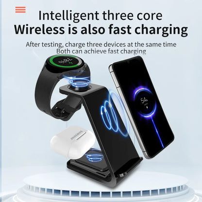 30W Fast Wireless Charging Stand 3 In 1 For IPhone 15 14 13 8 Samsung S20 S21 Galaxy 6 5 Apple Watch 8 7 Earphones