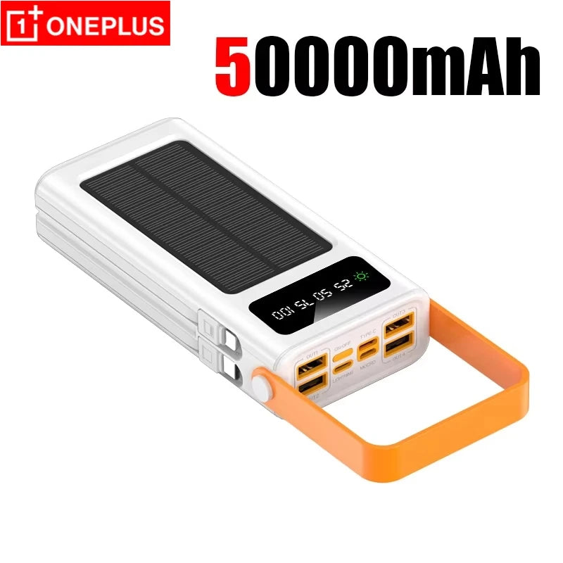 OnePlus 200000mAh Solar Power Bank With Built In Cables High Capacity LED Light For iPhone Fast Charging