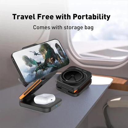 30W 3 In 1 Foldable Magnetic Wireless Fast Charging Station For iPhone 15 14 13 12 Apple Watch 8 7 6 AirPods Pro
