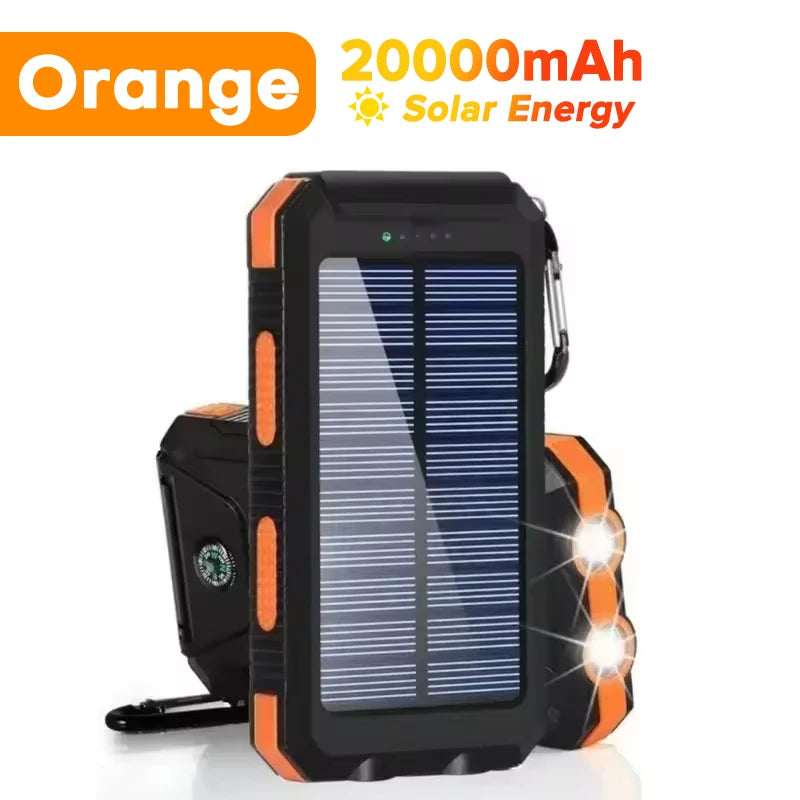 TUODES 20000mAh Solar Power Bank Capacity Waterproof Portable Charger With Solar Panel For iPhone Huawei Samsung Xiaomi