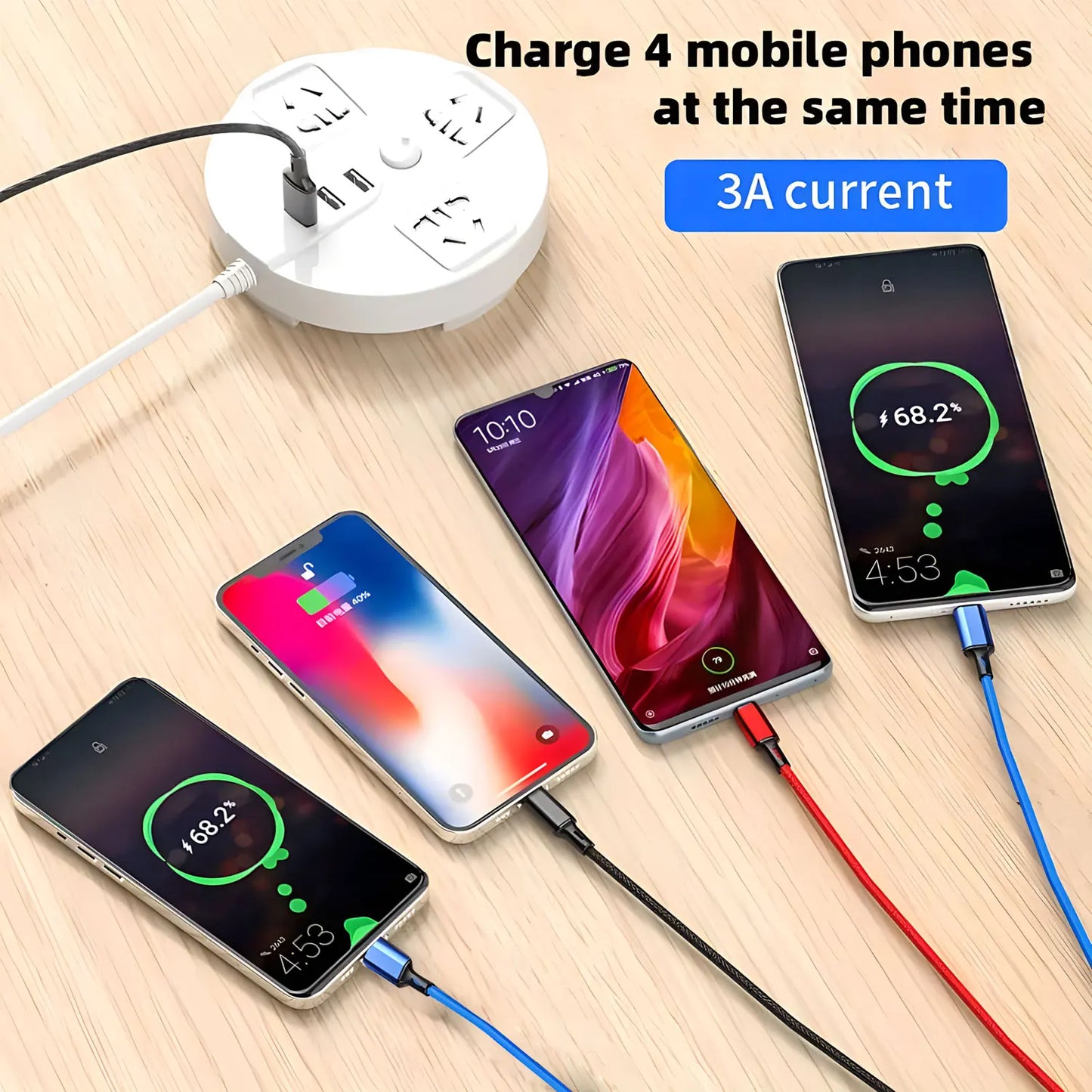 Amzwn 4 In 1 Multi Charger Cable For iPhone 15 14 13 Pro Max Mini Android Huawei Type C Micro USB Fast Charge Cable