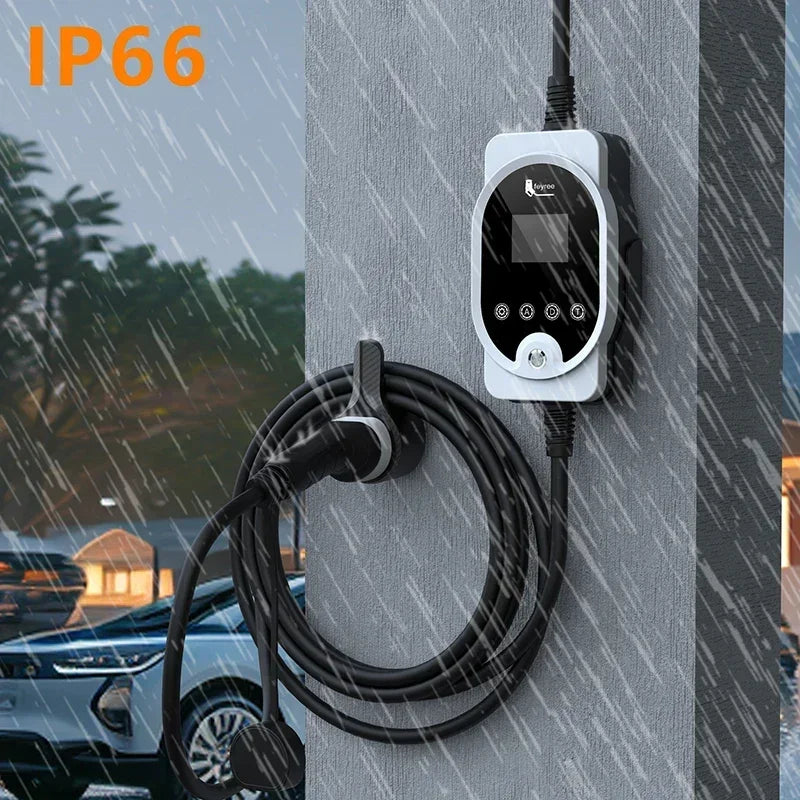 Feyree Type 2 EV Charger Wallbox 32A 1P And 3P With Smart App WiFi Control IP66 5m Cable Wall Mounted