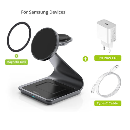 Bonola Magnetic 3 In 1 Wireless Charger Station For Samsung Galaxy S24 Ultra S25 25W Fast Charging Stand Watch Earbuds