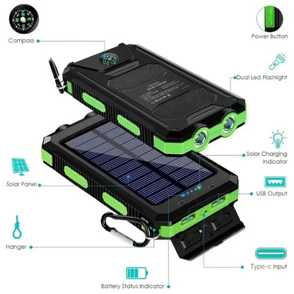 VIVO 200000mAh Waterproof Outdoor Solar Power Bank With Dual USB Charger For Camping And Travel