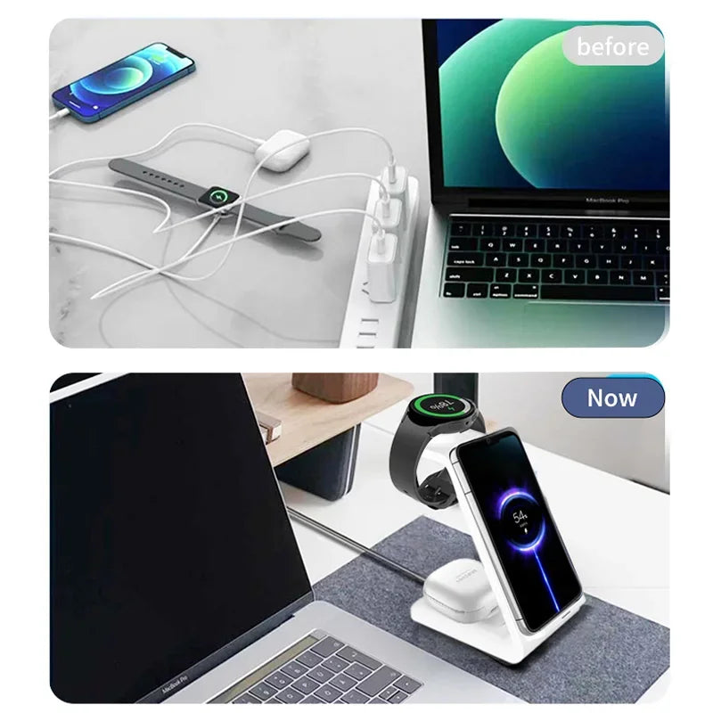 30W Fast Wireless Charging Stand 3 In 1 For IPhone 15 14 13 8 Samsung S20 S21 Galaxy 6 5 Apple Watch 8 7 Earphones