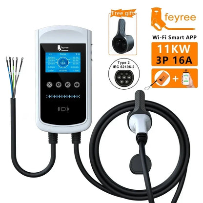 Feyree Type 2 EV Charger 32A 7.6kW Smart Wallbox With 4.3 Inch Screen App Control IP65 3 Phase