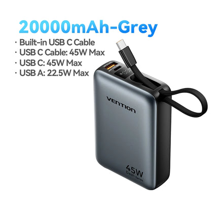 Vention 20000mAh Power Bank 45W Fast Charging Portable Charger For Xiaomi iPhone Pro Max Samsung Galaxy