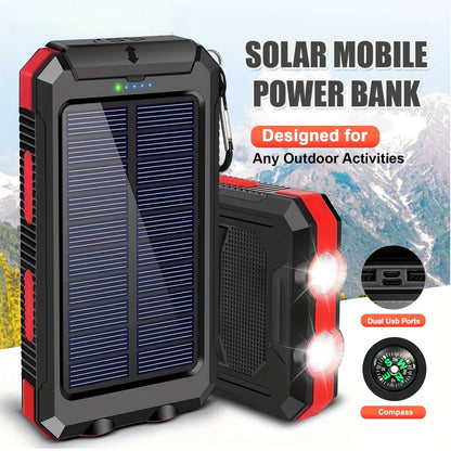 Solar Power Bank Waterproof Large Capacity External Battery Fast Charging With SOS For IPhone Samsung Xiaomi