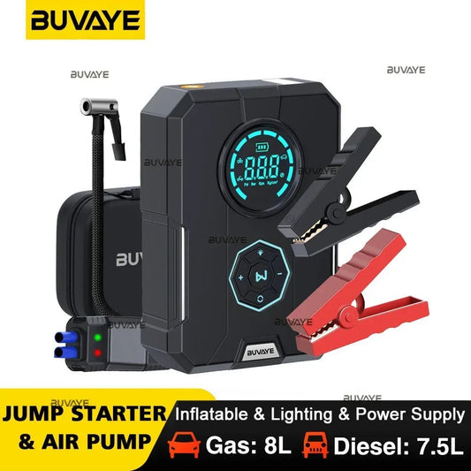 BUVAYE 6 In 1 Car Jump Starter Air Pump Portable Compressor - 