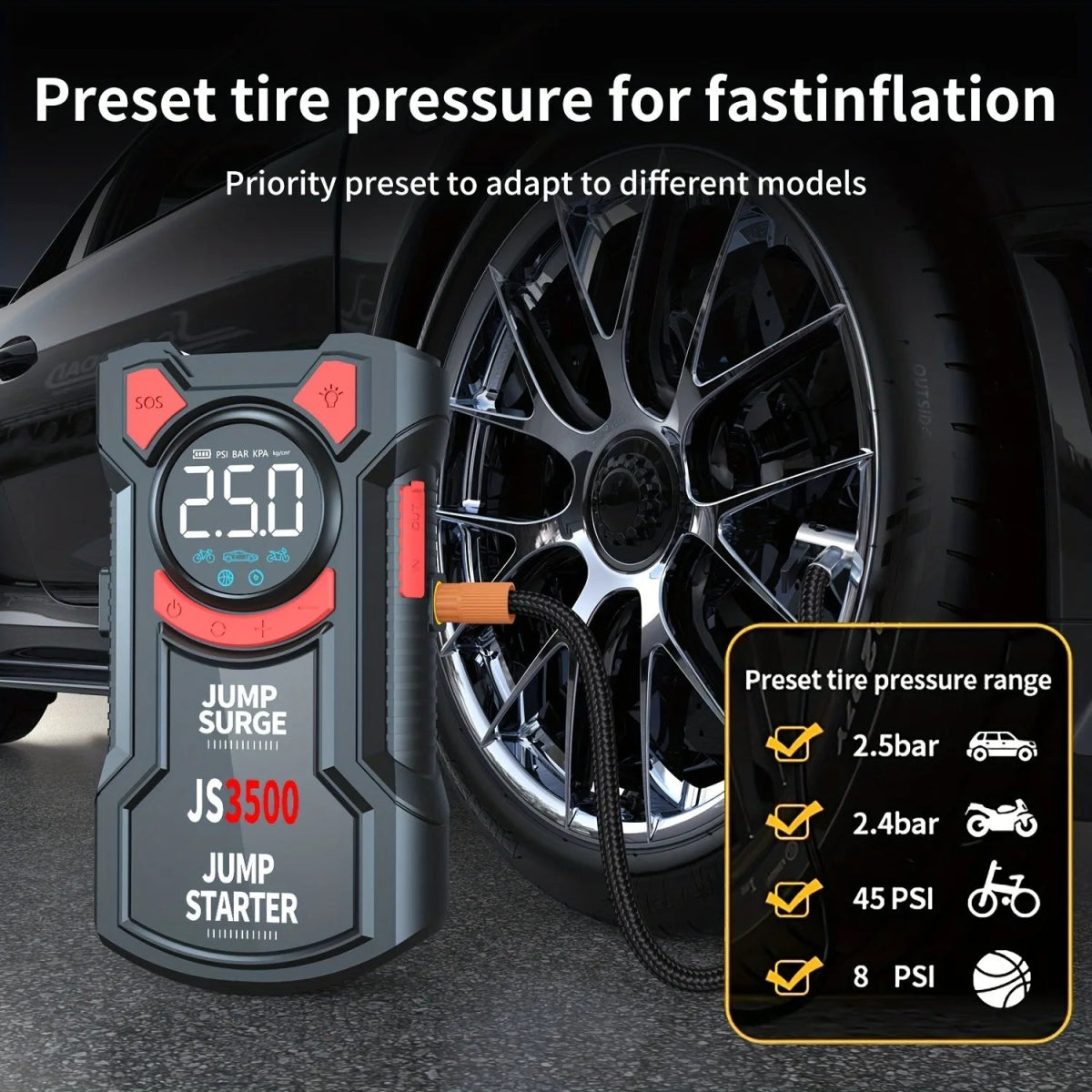 Car Jump Starter Air Compressor With Power Bank Portable - 