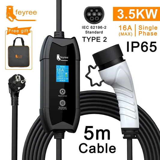 feyree EV Charger Type2 16A 3.5kW Portable Charging Box 5M Cable GBT Socket Type1 J1772 Adapter for Electric Vehicle Car Charger - 