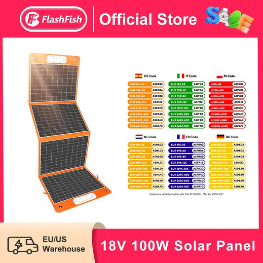 FF FlashFish Foldable Solar Panel 100W 18V Outdoor Charger - 