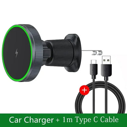Magnetic Wireless Car Charger Mount Fast Charging Station for iPhone 16 15 14 13 12 Pro Max - 