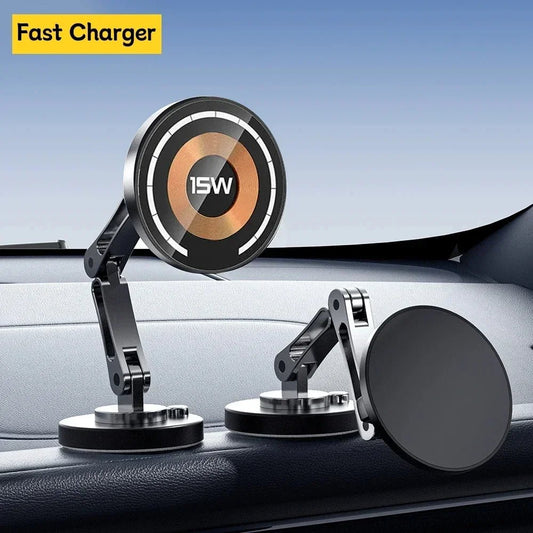 Magnetic Wireless Charger Car Phone Holder 15W Fast Charge - 