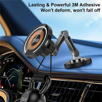 Magnetic Wireless Charger Car Phone Holder 15W Fast Charge - 