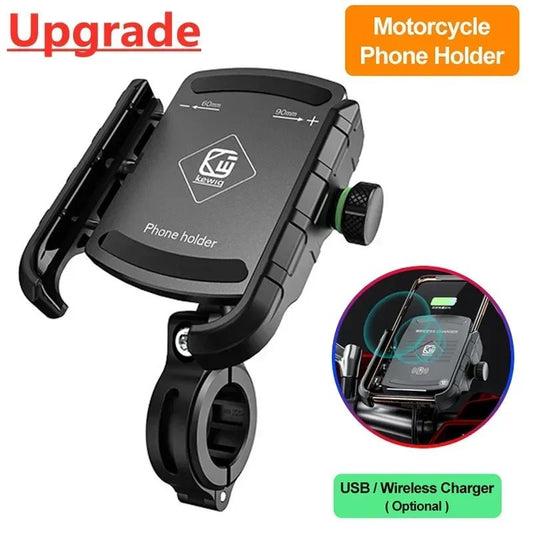 Motorcycle Phone Holder Moto Mirror Mobile Handlebar Stand Support USB Charger Fast Wireless Charging Cellphone Mount - 