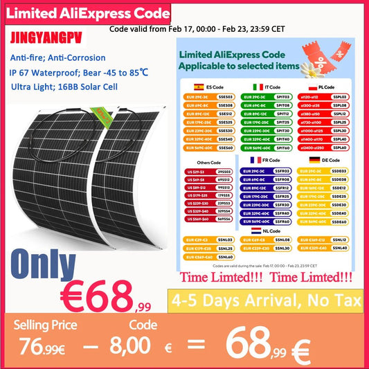 Solar Panel 250W 2pcs 125W Flexible Panel Solar Charger RV - 