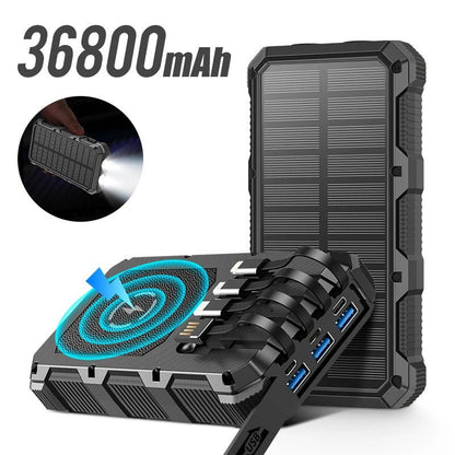 Solar Power Bank 36800mAh with Cable Qi Wireless Charger - 