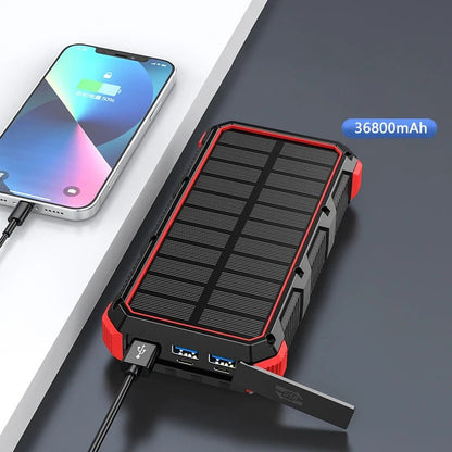 Solar Power Bank 36800mAh with Cable Qi Wireless Charger - 