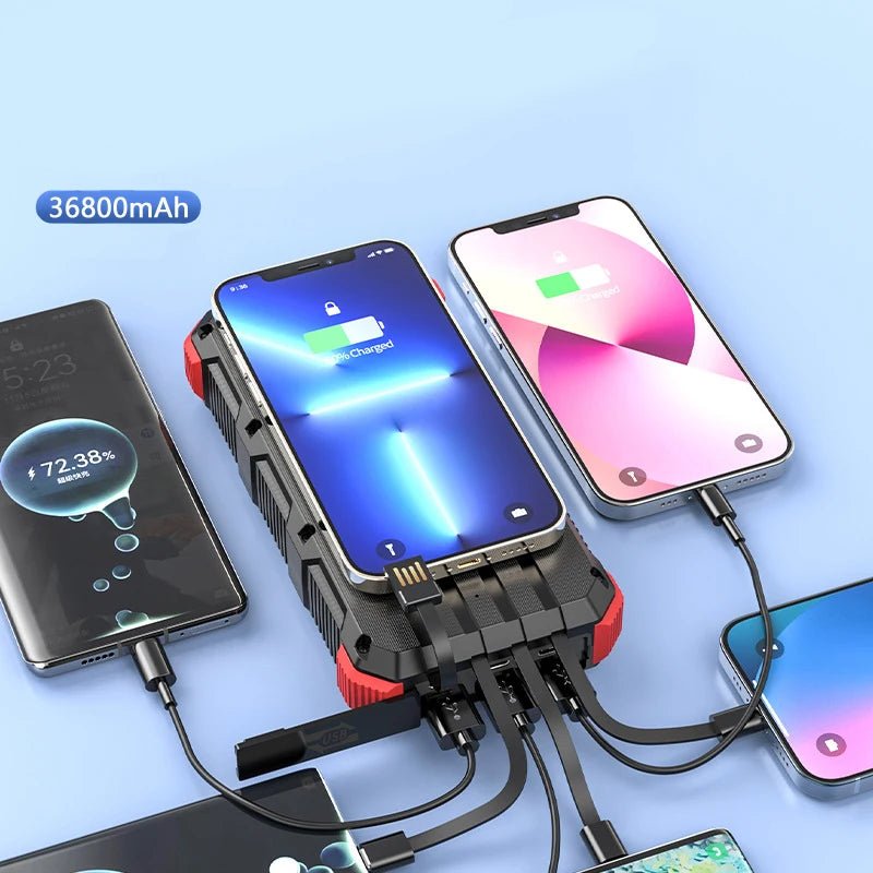 Solar Power Bank 36800mAh with Cable Qi Wireless Charger - 