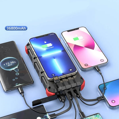 Solar Power Bank 36800mAh with Cable Qi Wireless Charger - 