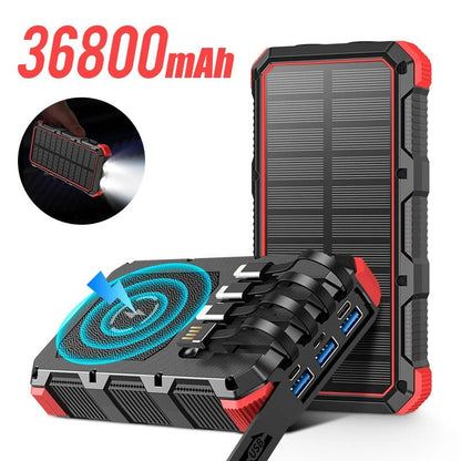 Solar Power Bank 36800mAh with Cable Qi Wireless Charger - 
