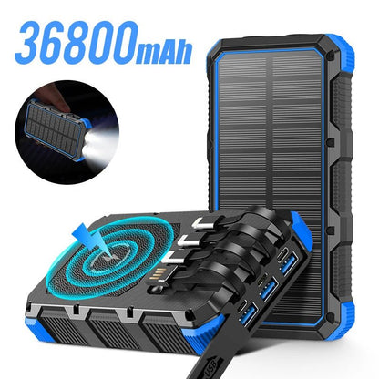 Solar Power Bank 36800mAh with Cable Qi Wireless Charger - 